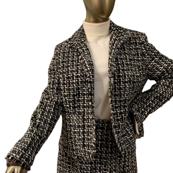 Skirt Suit Tweed Fringe Set Black/White (Jacket Sz 12, Skirt Sz 8) John … - Picture 8 of 15
